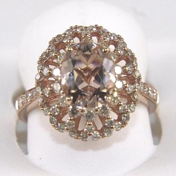Pink Morganite Ring w/Diamond Halo 14k RG 2.71Ct